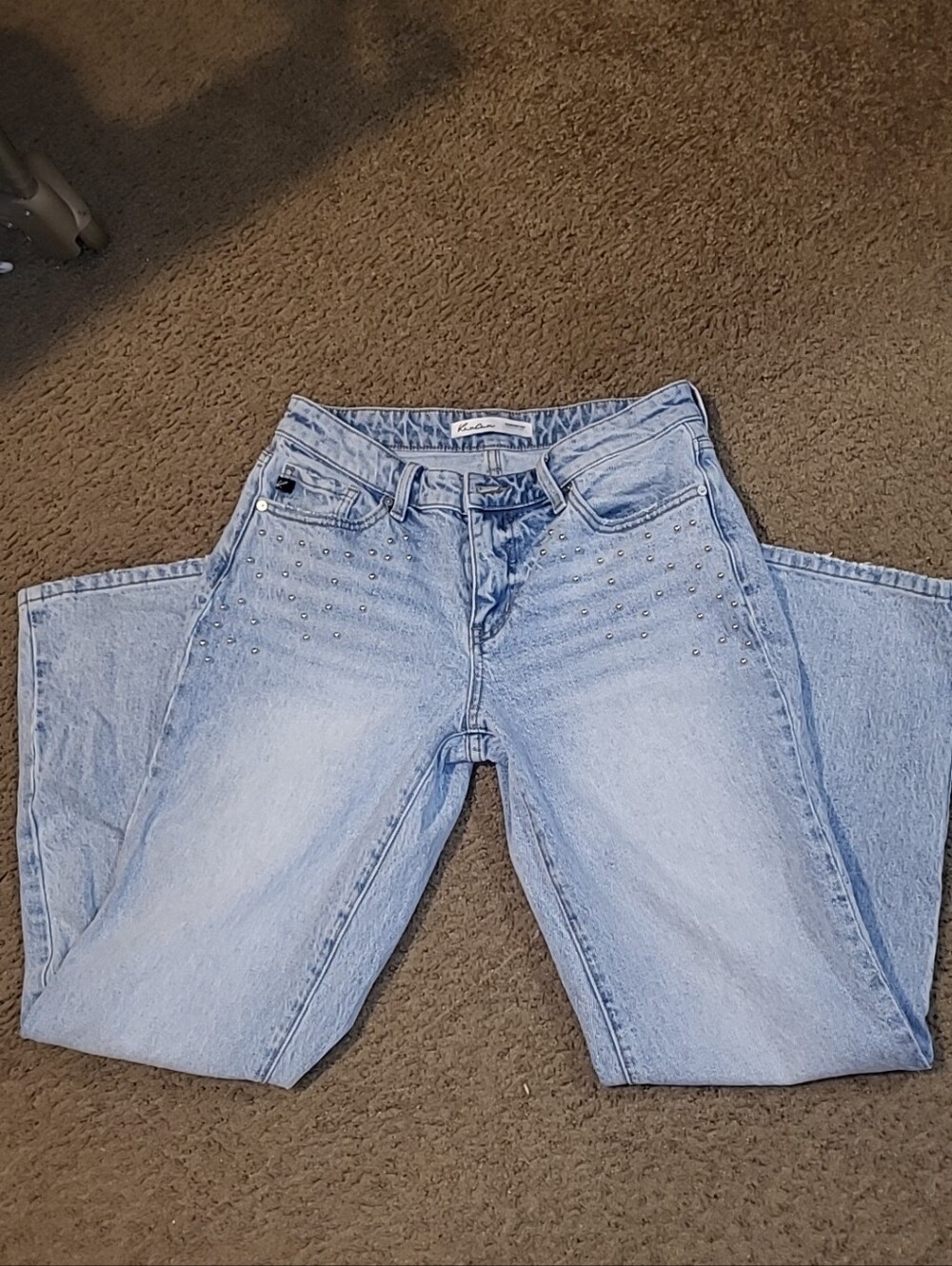 KanCan Light Blue Studded Straight Leg Jeans